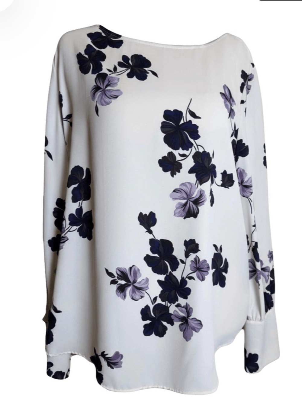 Ann Taylor White Blouse with Purple Floral Design